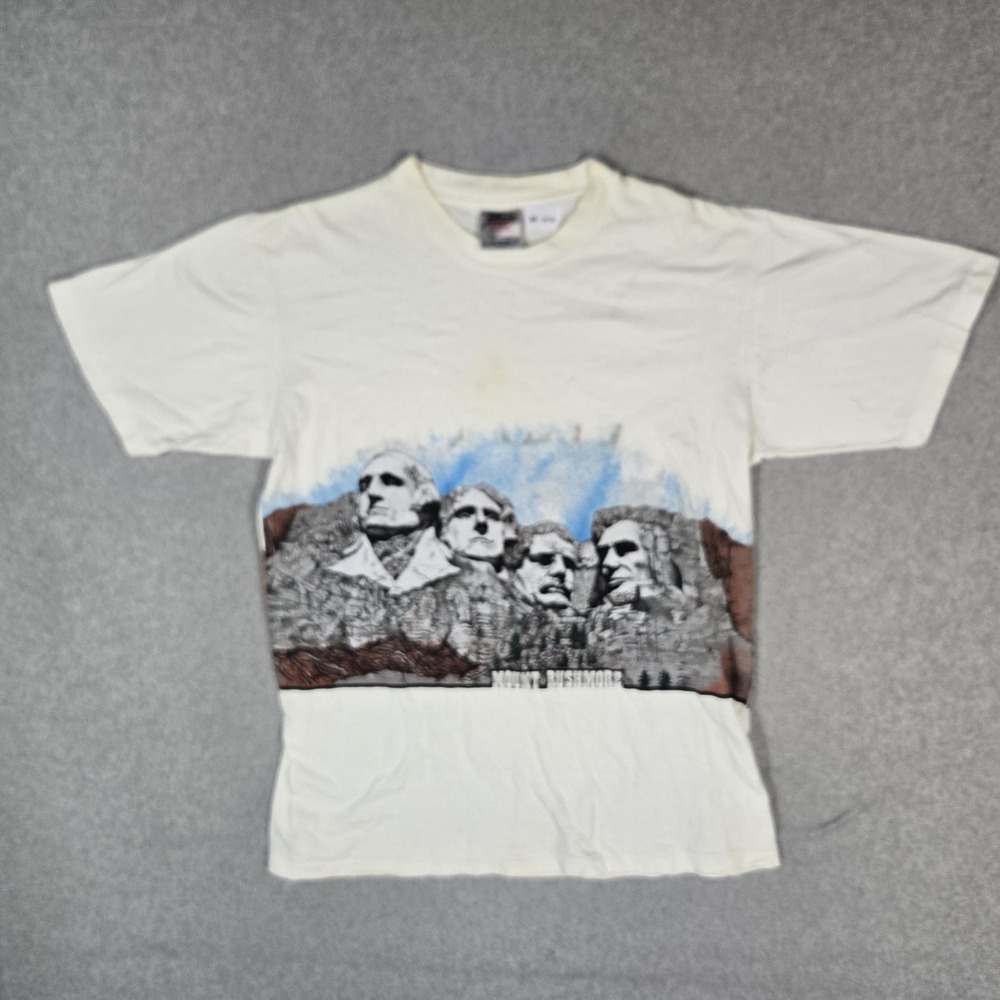 VINTAGE Mount Rushmore Men Shirt XL Off White 90s USA Single Stitch READ